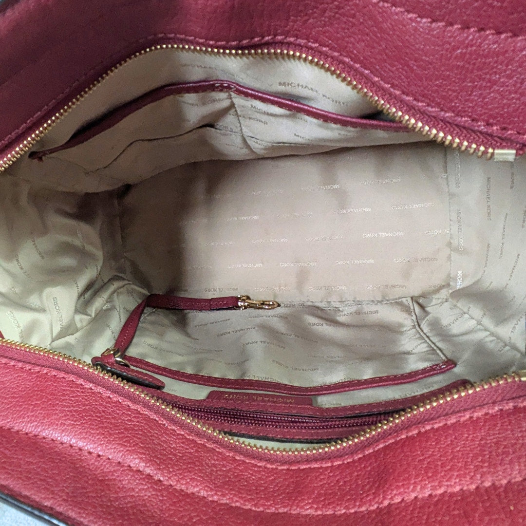 Michael Kors Hamilton East West Pebbled Leather Satchel Bag – Burgundy