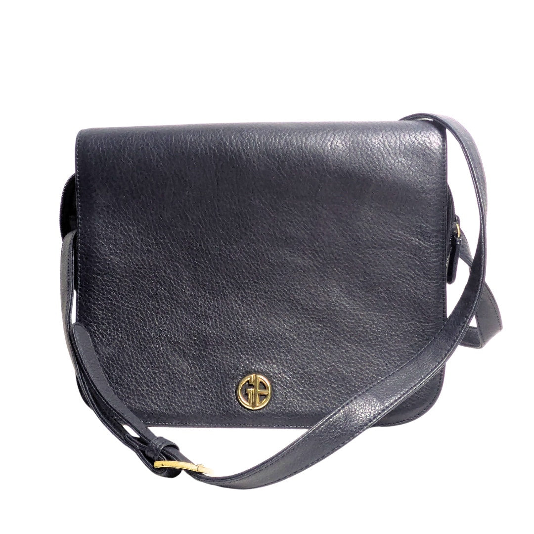 Gianni Bernini Dark Navy Genuine Leather Messenger Crossbody Bag