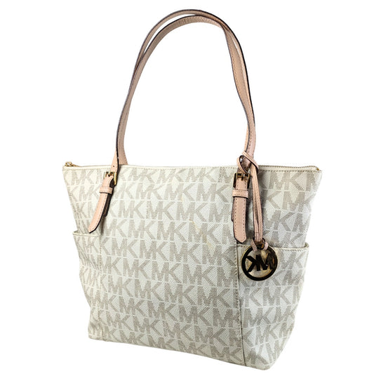 Michael Kors Coated Canvas Monogram Jet Set East West Tote