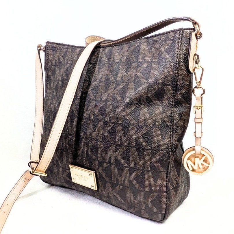 Michael Kors Large Logo Coated Canvas Jet Set Travel Messenger Crossbody Bag