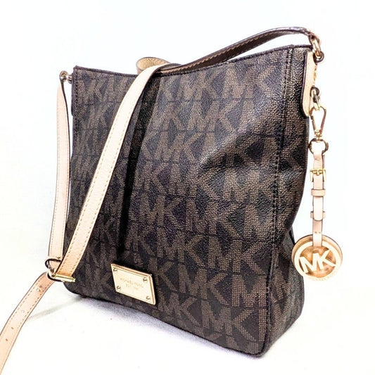 Michael Kors Large Logo Coated Canvas Jet Set Travel Messenger Crossbody Bag