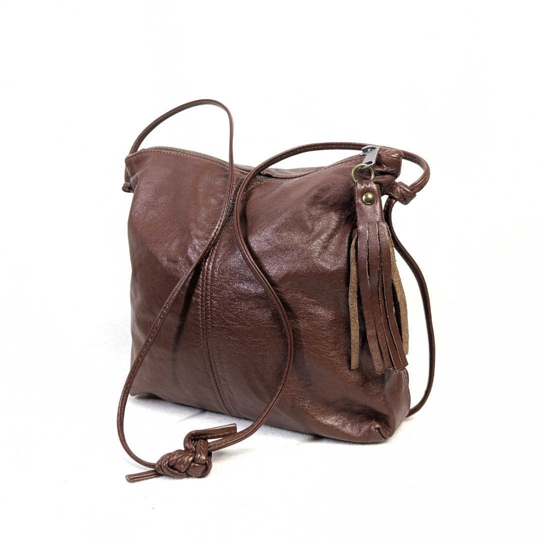 Unbranded Handmade Dark Brown Leather Crossbody Bag