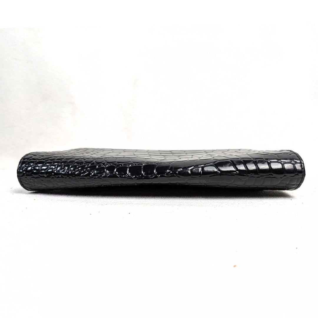 Bebe Black Crocodile-Embossed Patent Leather Top Handle Handbag