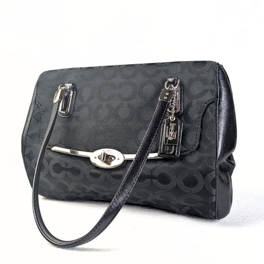 Pre-loved Coach Madison OP Art Sateen Black Satchel Handbag