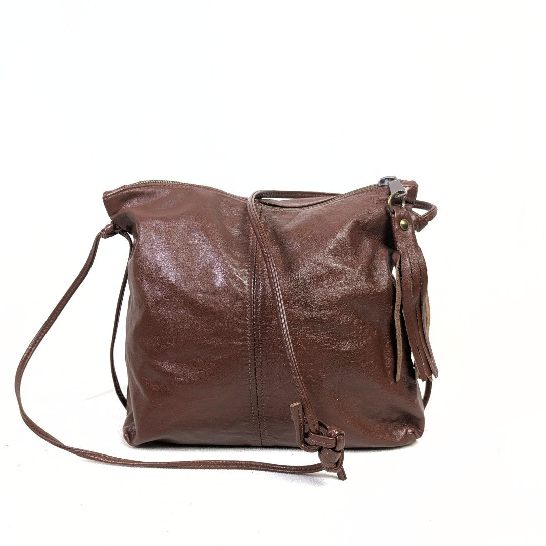 Unbranded Handmade Dark Brown Leather Crossbody Bag