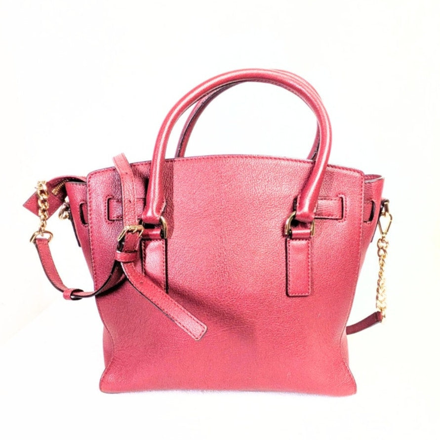 Michael Kors Hamilton East West Pebbled Leather Satchel Bag – Burgundy