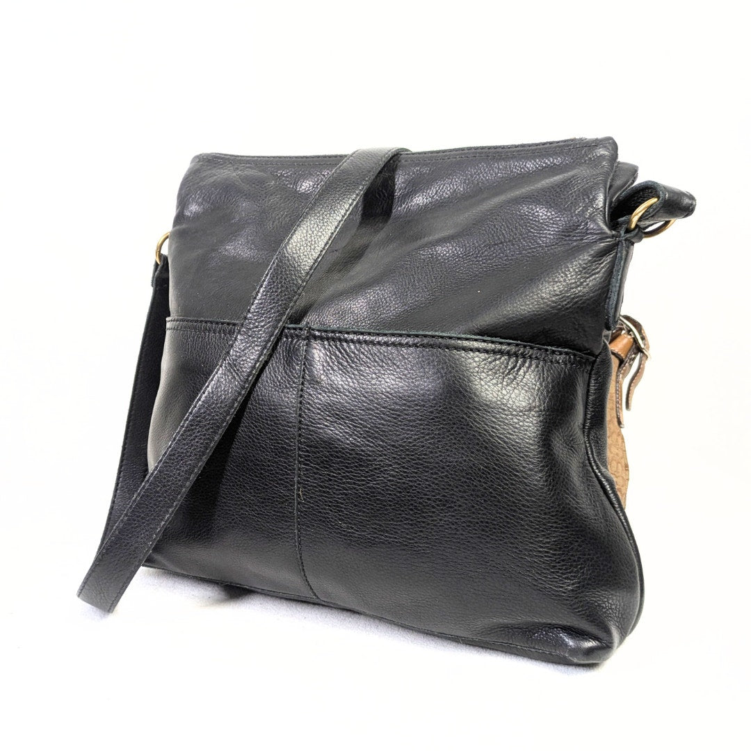 Margot New York Black Leather Messenger Crossbody Bag