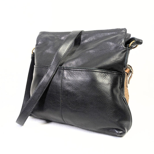 Margot New York Black Leather Messenger Crossbody Bag