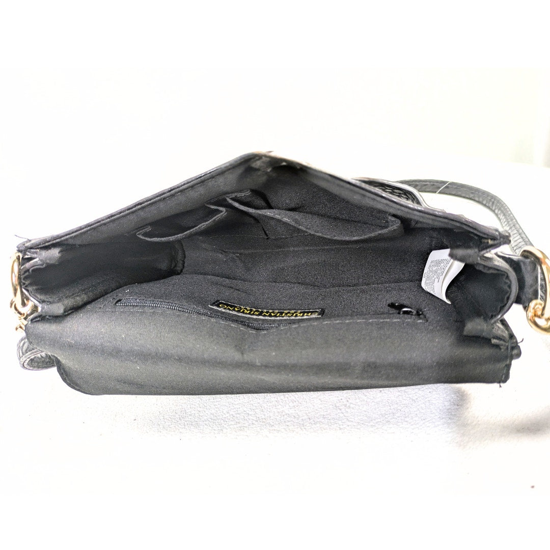 Christian Siriano Black Pattern Faux Leather Crossbody Bag