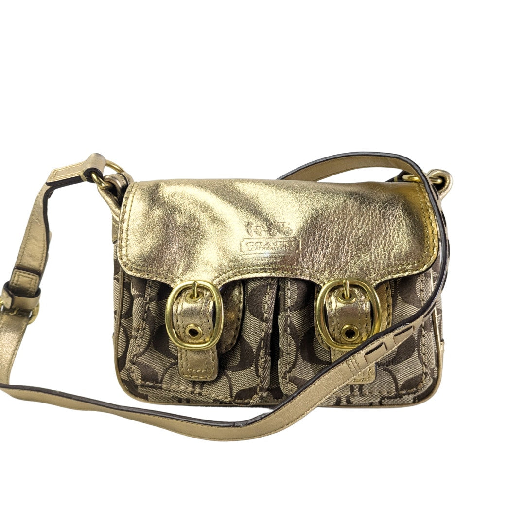 Coach Signature Canvas Crossbody Bag with Gold Leather Finishes