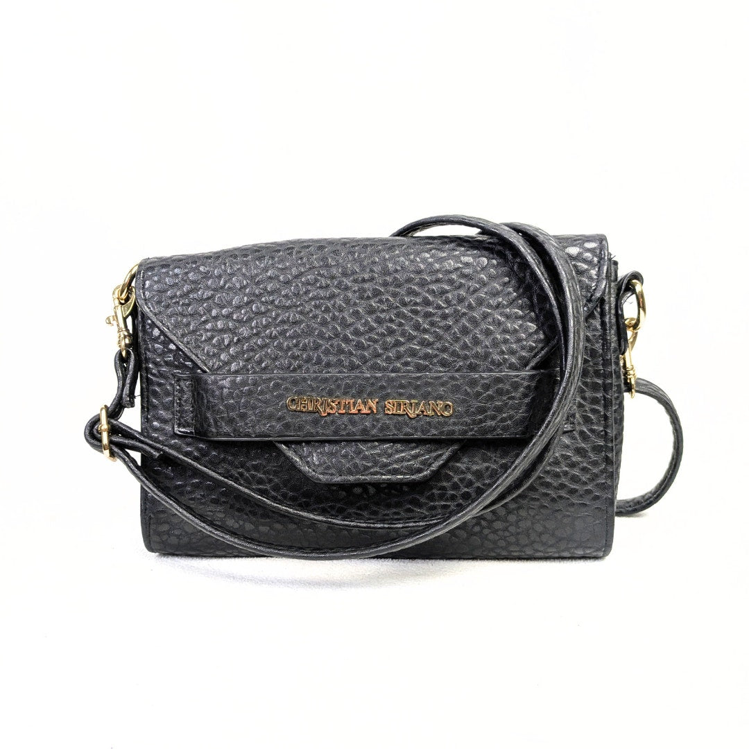 Christian Siriano Black Pattern Faux Leather Crossbody Bag