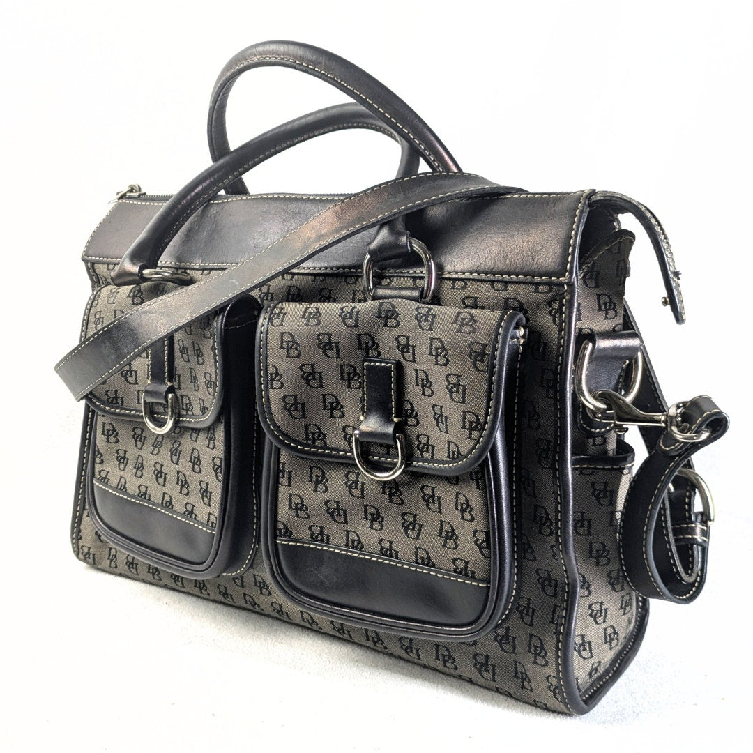 Pre-loved Dooney and Bourke Signature Jacquard Double Pocket Leather Trim Satchel