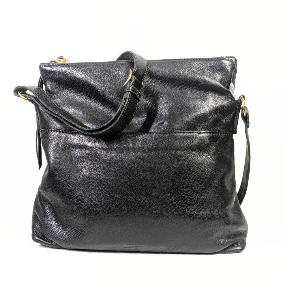 Margot New York Black Leather Messenger Crossbody Bag