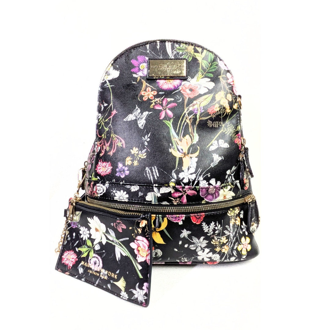 Marc New York Andrew Marc Floral Print Backpack with Matching Pouch – Black