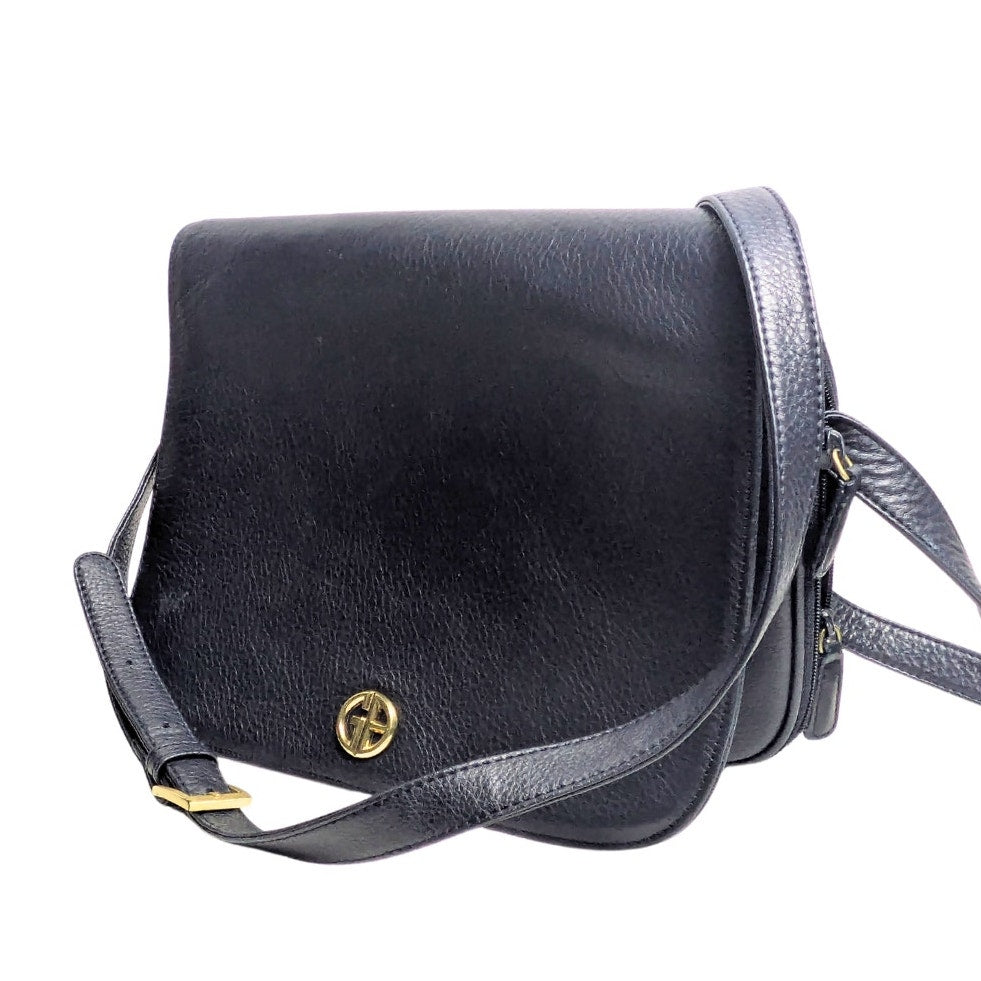 Gianni Bernini Dark Navy Genuine Leather Messenger Crossbody Bag