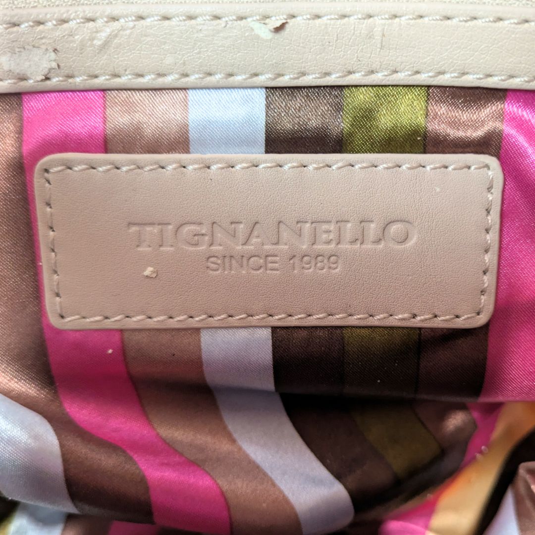 Tignanello Beige Faux Leather Satchel Handbag