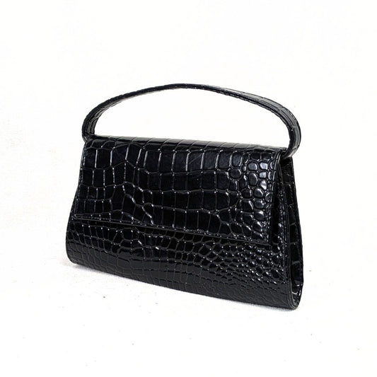 Bebe Black Crocodile-Embossed Patent Leather Top Handle Handbag
