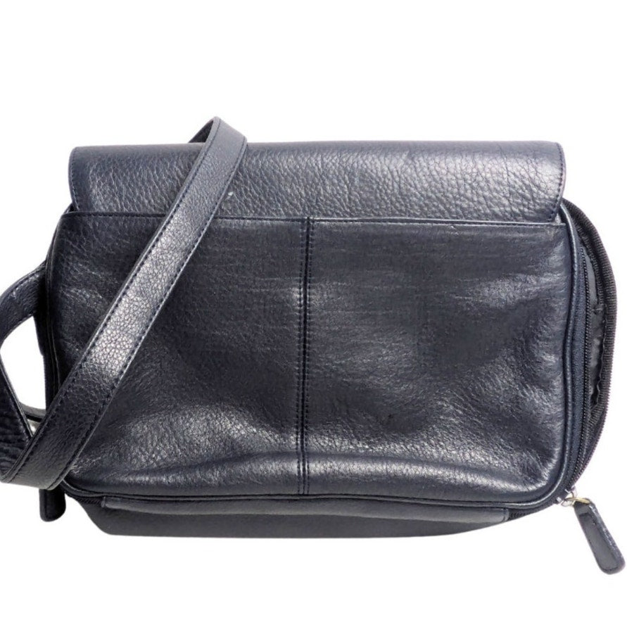 Gianni Bernini Dark Navy Genuine Leather Messenger Crossbody Bag