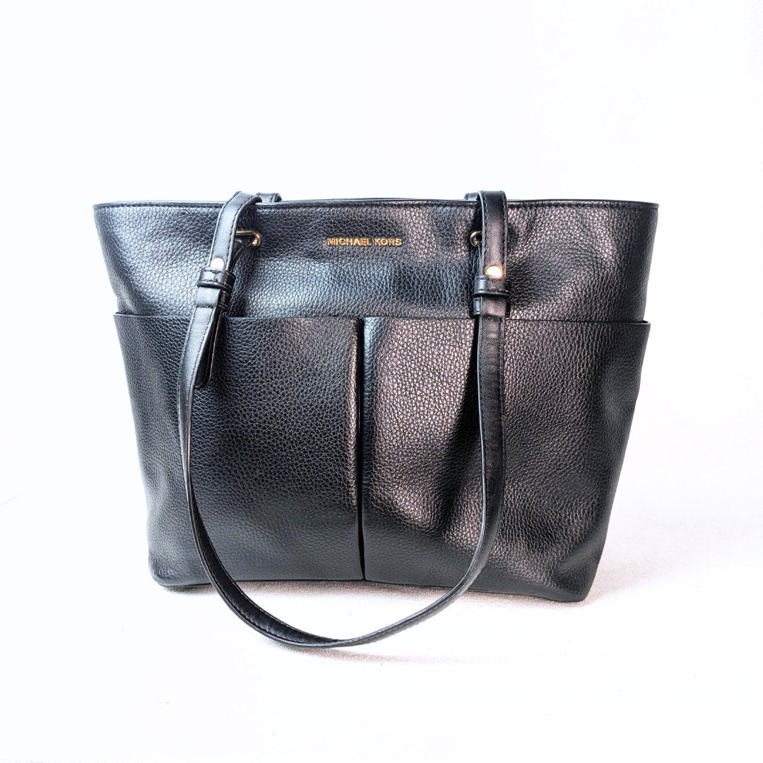 Michael Kors Jet Set Bedford Black Pebbled Leather Medium Tote Shoulder Bag