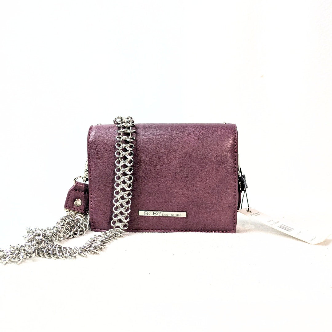 BCBGeneration Shelya Studded Crossbody Bag in Plum photographed from the back side