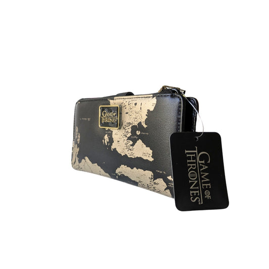 The view on  a HBO Game of Thrones Westeros Map Print  Faux Leather Wallet from the left angle. 