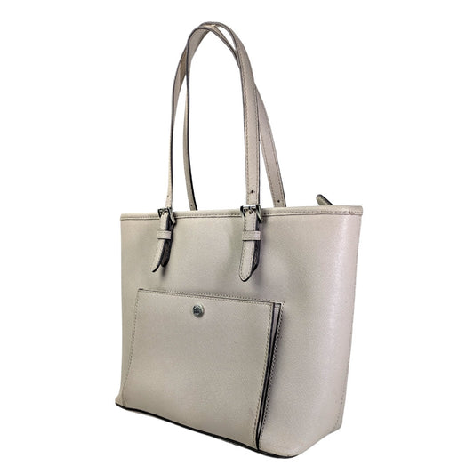 The view of the Michael Kors Jet Set Medium Saffiano Leather Tote from the left angle. 