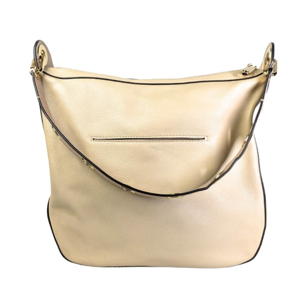 Michael Kors Raven Large Leather Shoulder Bag photographed from the back side on the white background. 