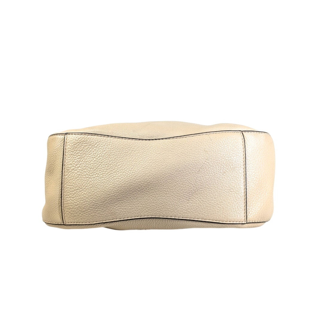 Michael Kors Raven Large Leather Shoulder Bag photographed from the bottom angle on the white background. 