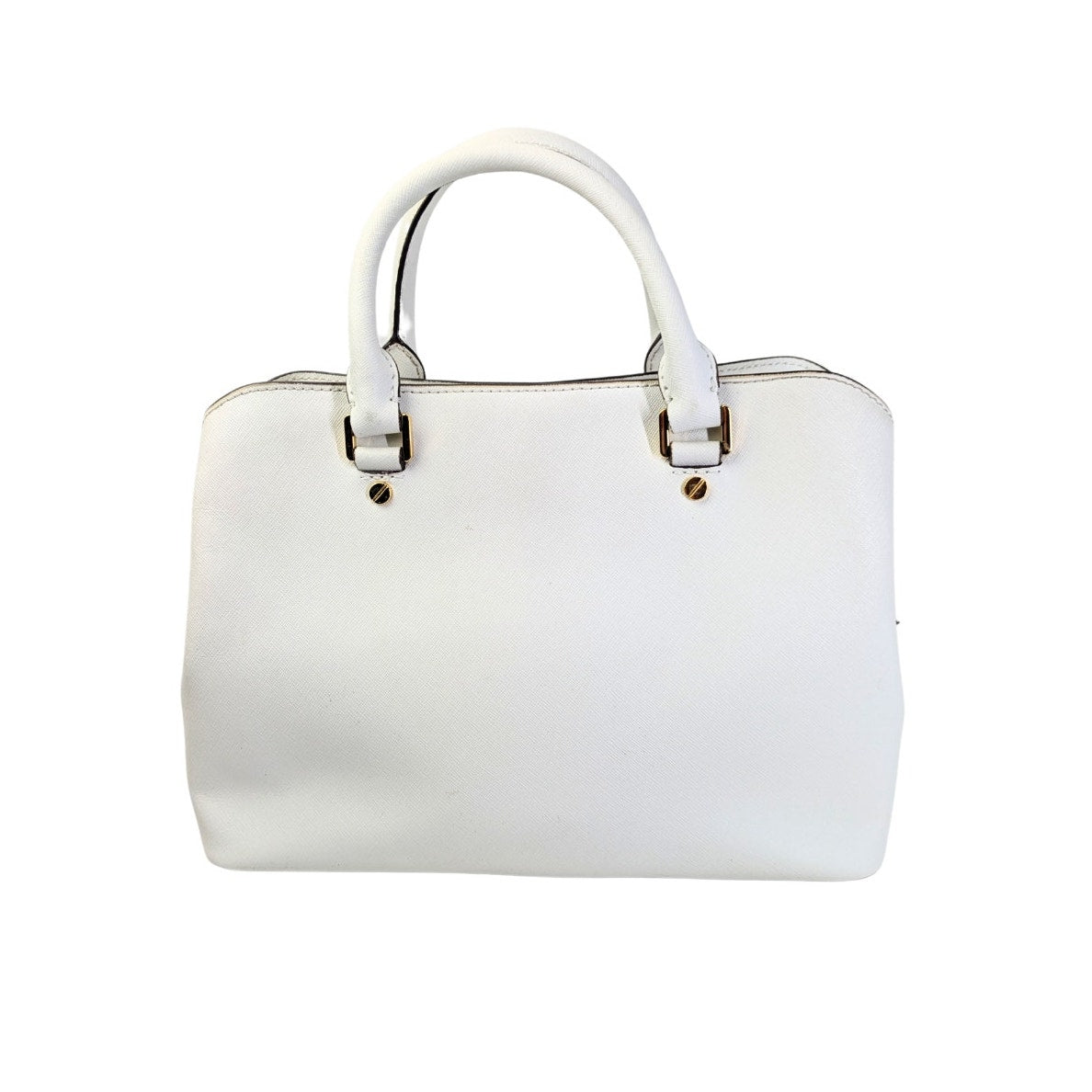 The Back View of the Michael Kors Saffiano Leather Savannah Medium Satchel Handbag.