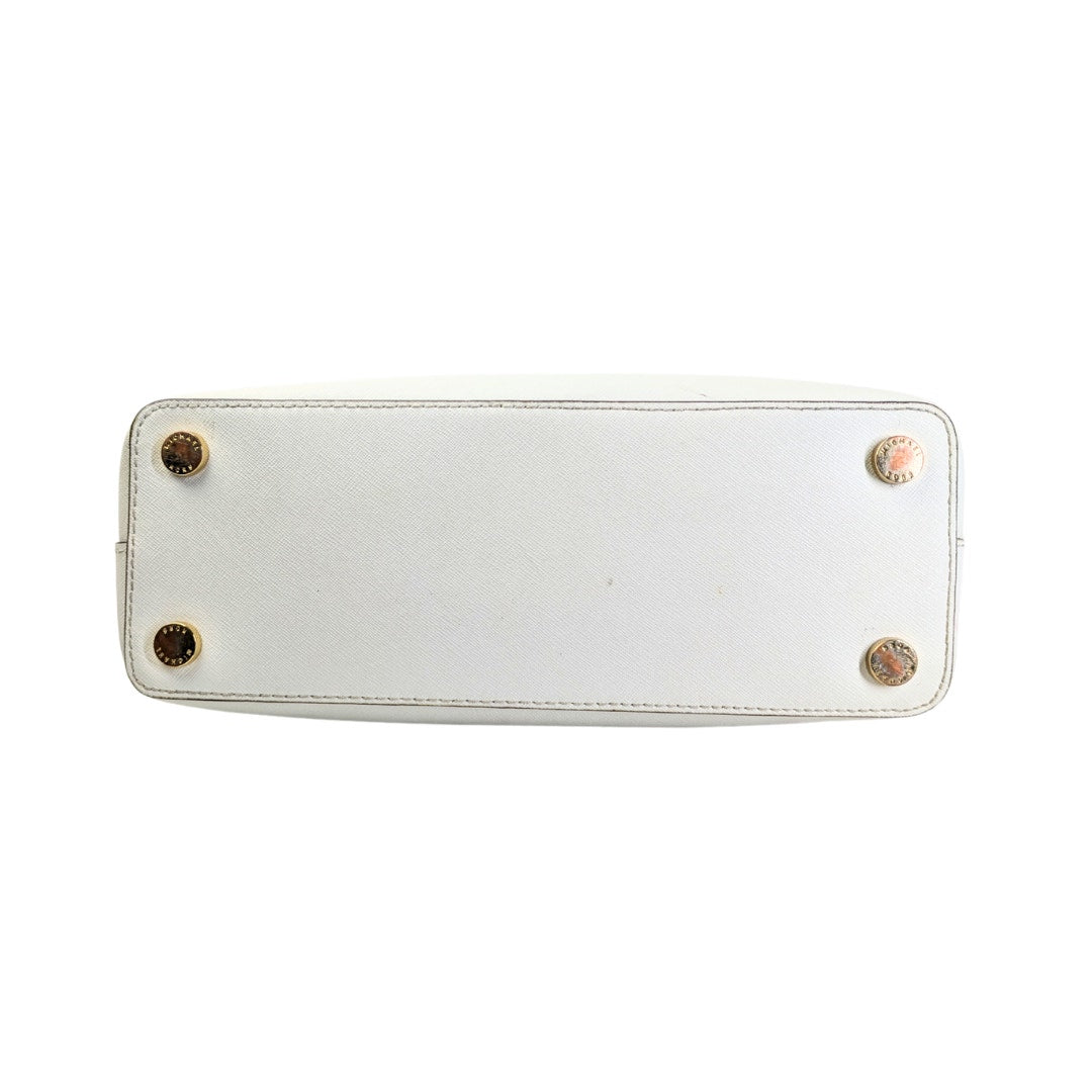 The bottom of the Michael Kors Saffiano Leather Savannah Medium Satchel Handbag.