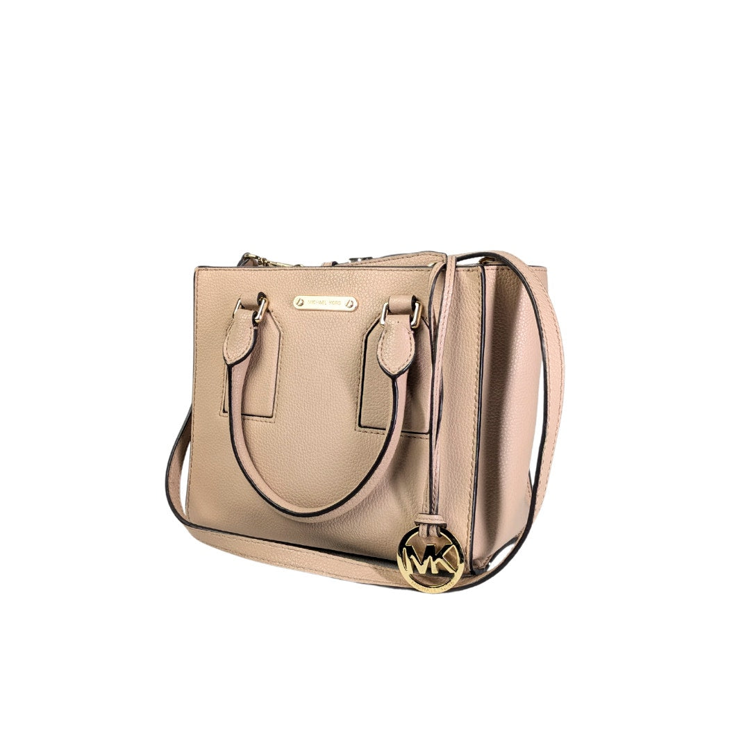 Pre-loved Michael Kors Mini Selby Pebbled Leather Satchel Bag photographed from the side. 