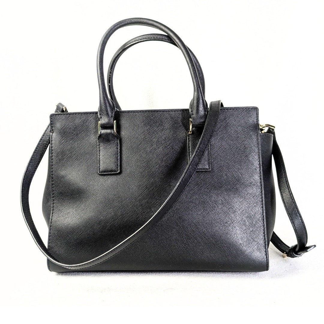 Pre-owned Kate Spade Cameron Satchel Crossbody Bag in Black photographed from the back side. 