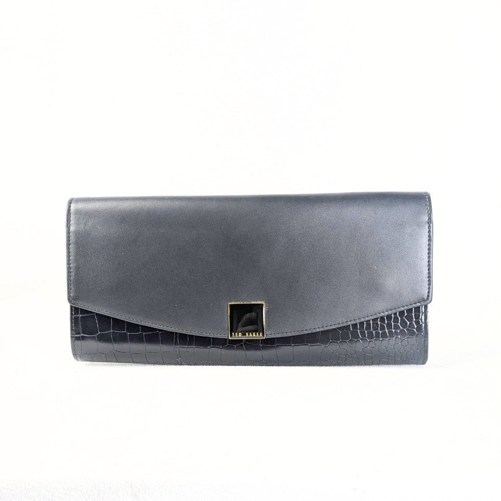 The front side of the Ted Baker Crocodile Embossed Leather Envelope Evening Clutch Bag, photographed on the white background. 