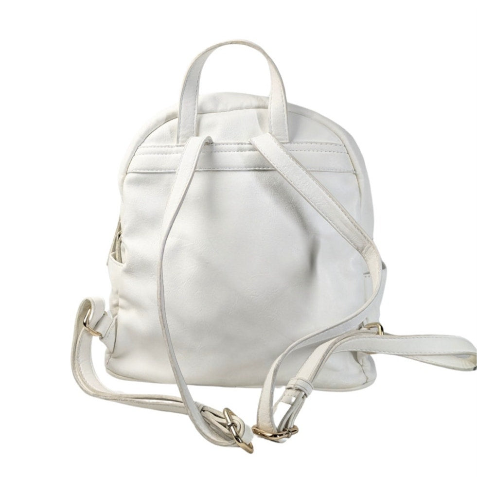 The back side of the Unbranded Faux Leather Backpack in White on a white background. 