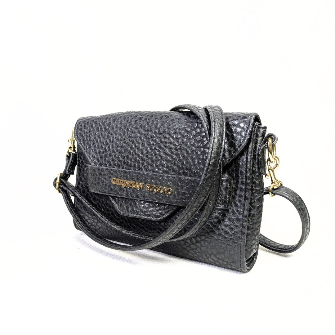 Christian Siriano Black Pattern Faux Leather Crossbody Bag