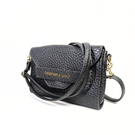 Christian Siriano Black Pattern Faux Leather Crossbody Bag