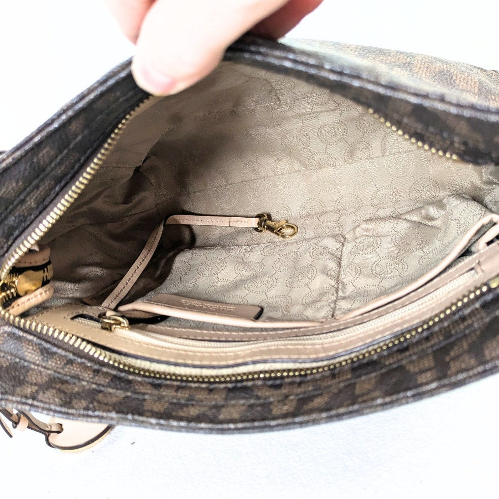 Michael Kors Large Logo Coated Canvas Jet Set Travel Messenger Crossbody Bag