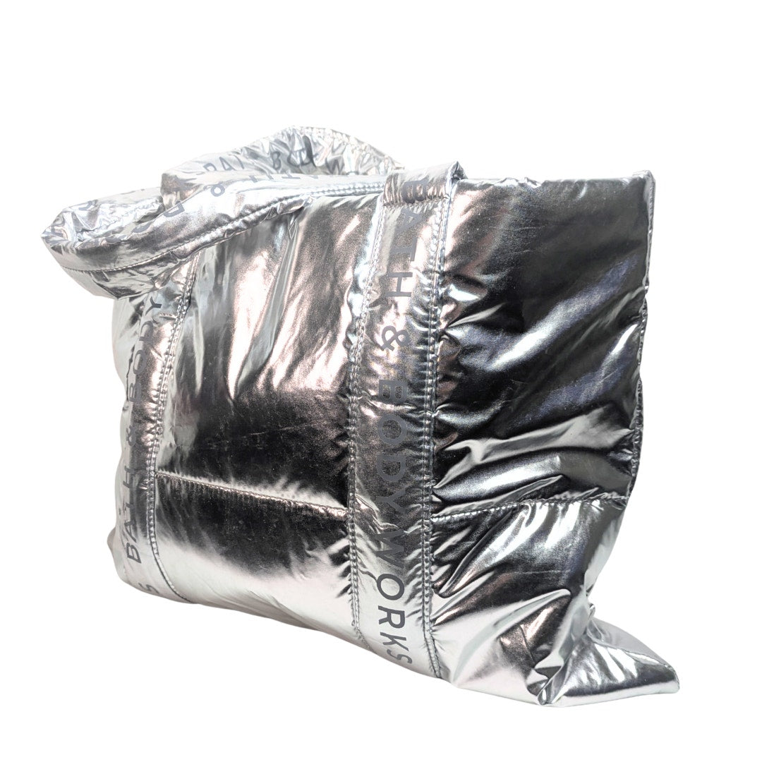 NWT Bath & Body Works Silver Puffer Tote Bag