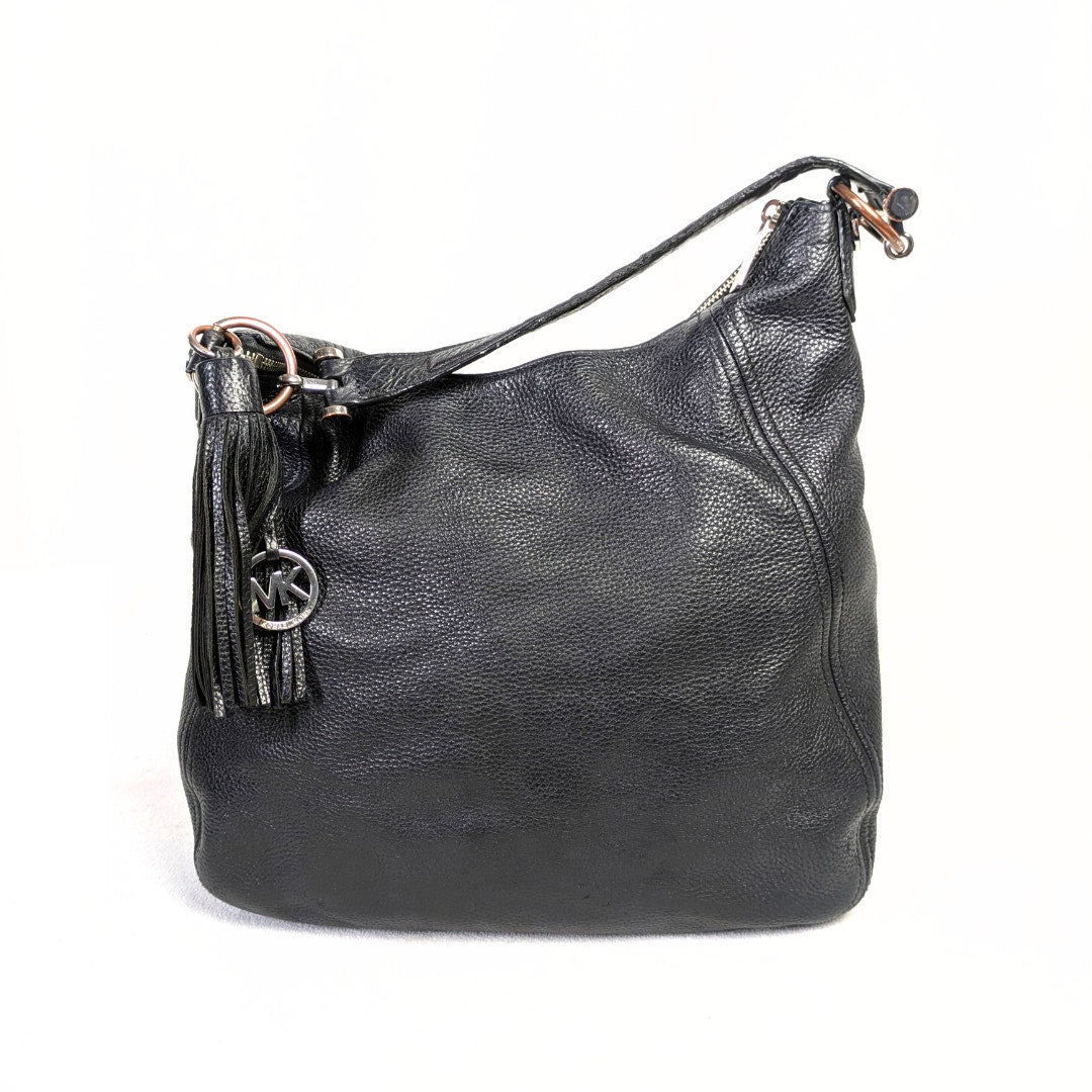 Pre-owned Michael Kors Lydia Black Pebbled Leather Hobo Shoulder Bag