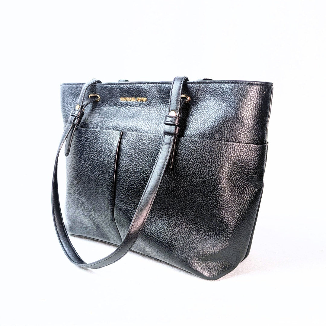 Michael Kors Jet Set Bedford Black Pebbled Leather Medium Tote Shoulder Bag