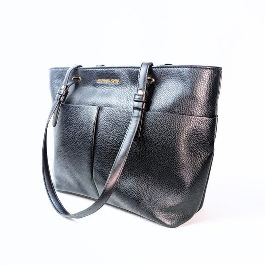Michael Kors Jet Set Bedford Black Pebbled Leather Medium Tote Shoulder Bag