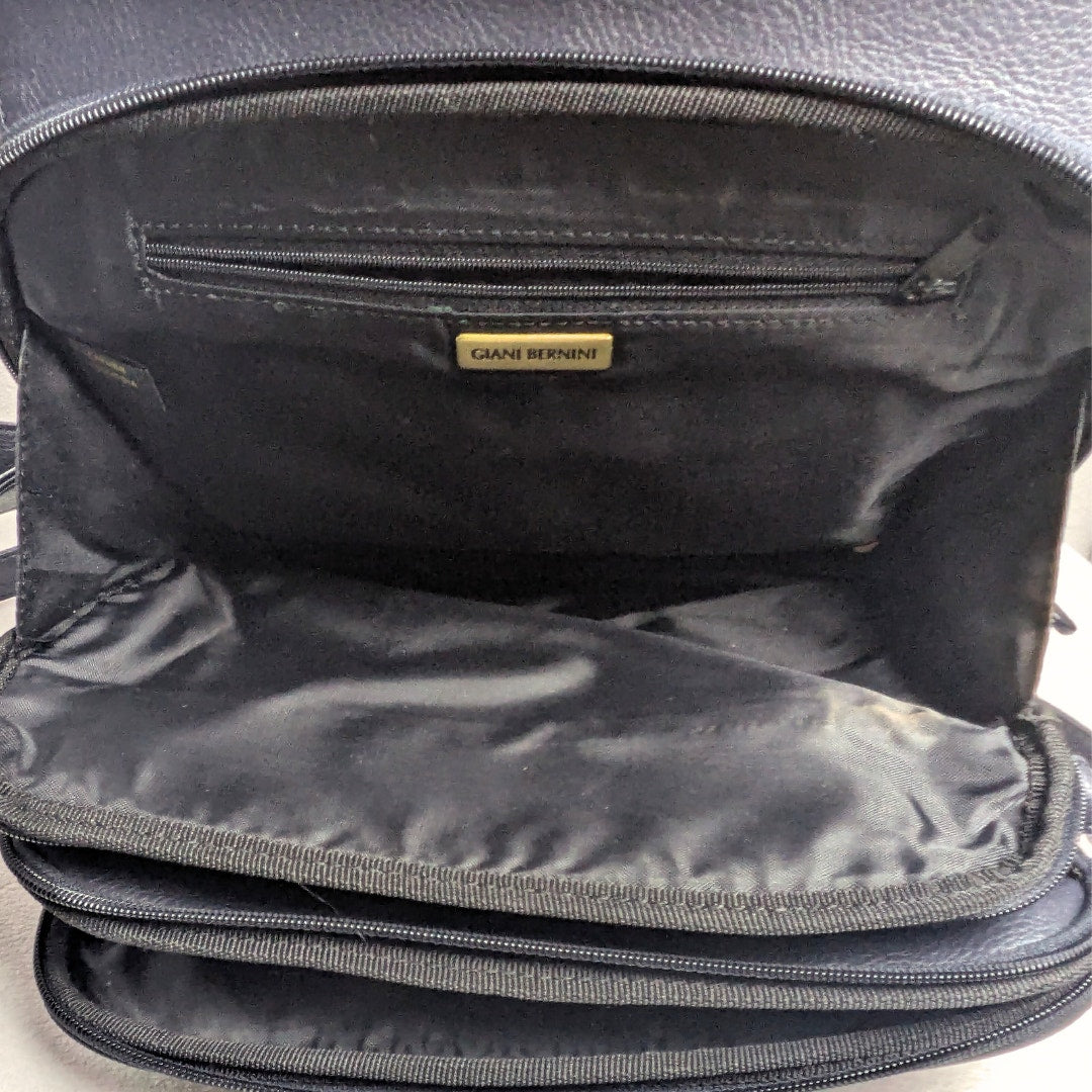 Gianni Bernini Dark Navy Genuine Leather Messenger Crossbody Bag