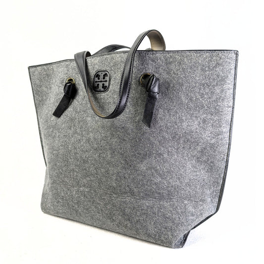 Pre-owned Tory Burch Two-Tone Grey Trimmed Wool Tote Bag