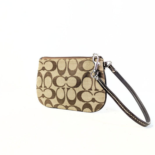 COACH Signature Canvas Wristlet – Beige & Brown