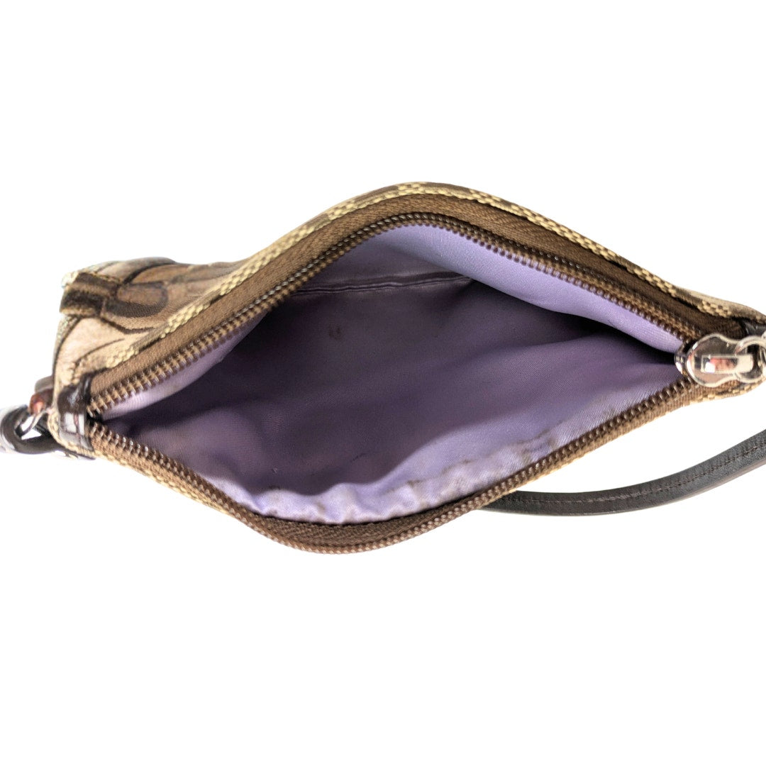 COACH Signature Canvas Wristlet – Beige & Brown