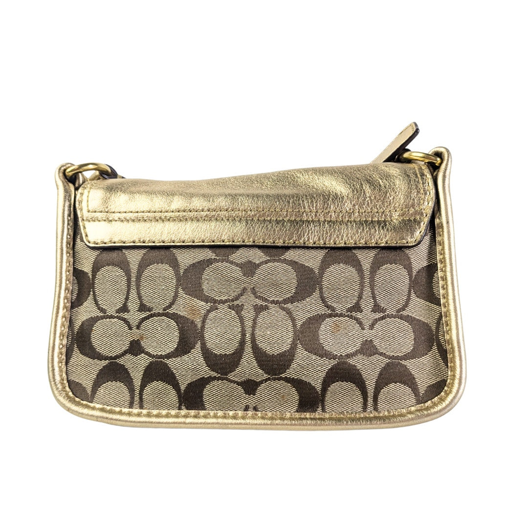 Coach Signature Canvas Crossbody Bag with Gold Leather Finishes