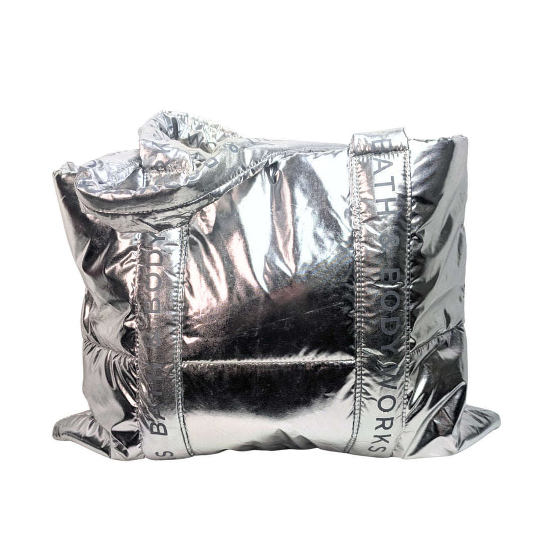 NWT Bath & Body Works Silver Puffer Tote Bag
