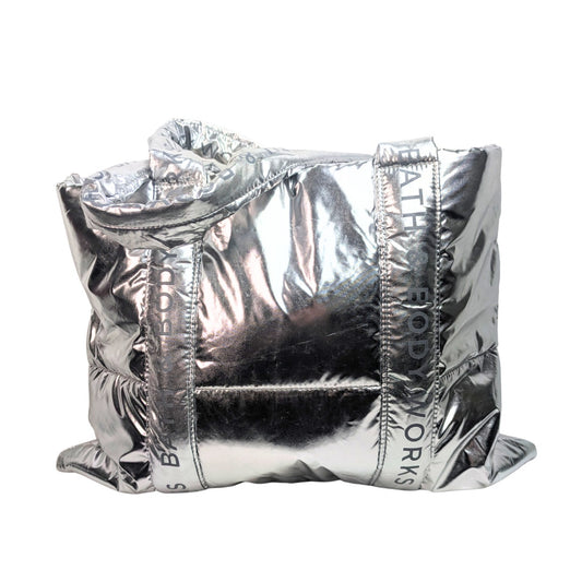 NWT Bath & Body Works Silver Puffer Tote Bag