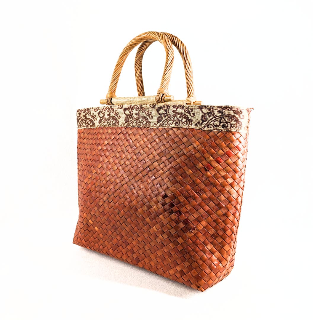 Wicker Tote with Bamboo Handles