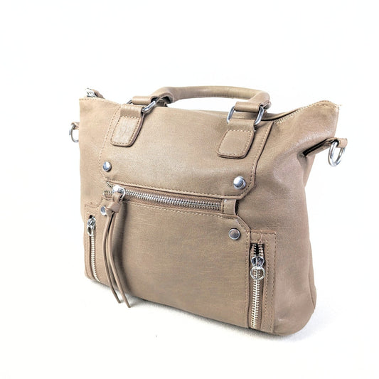 Pre-owned Antik Kraft Brown Distressed Vegan Leather Harlow Zipper Satchel